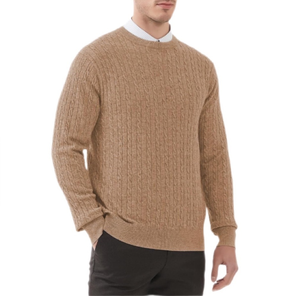 Kallspin Wool Blend Crew Neck Cable-Knit Pullover Sweater, Coffee, NWT, X-Latge